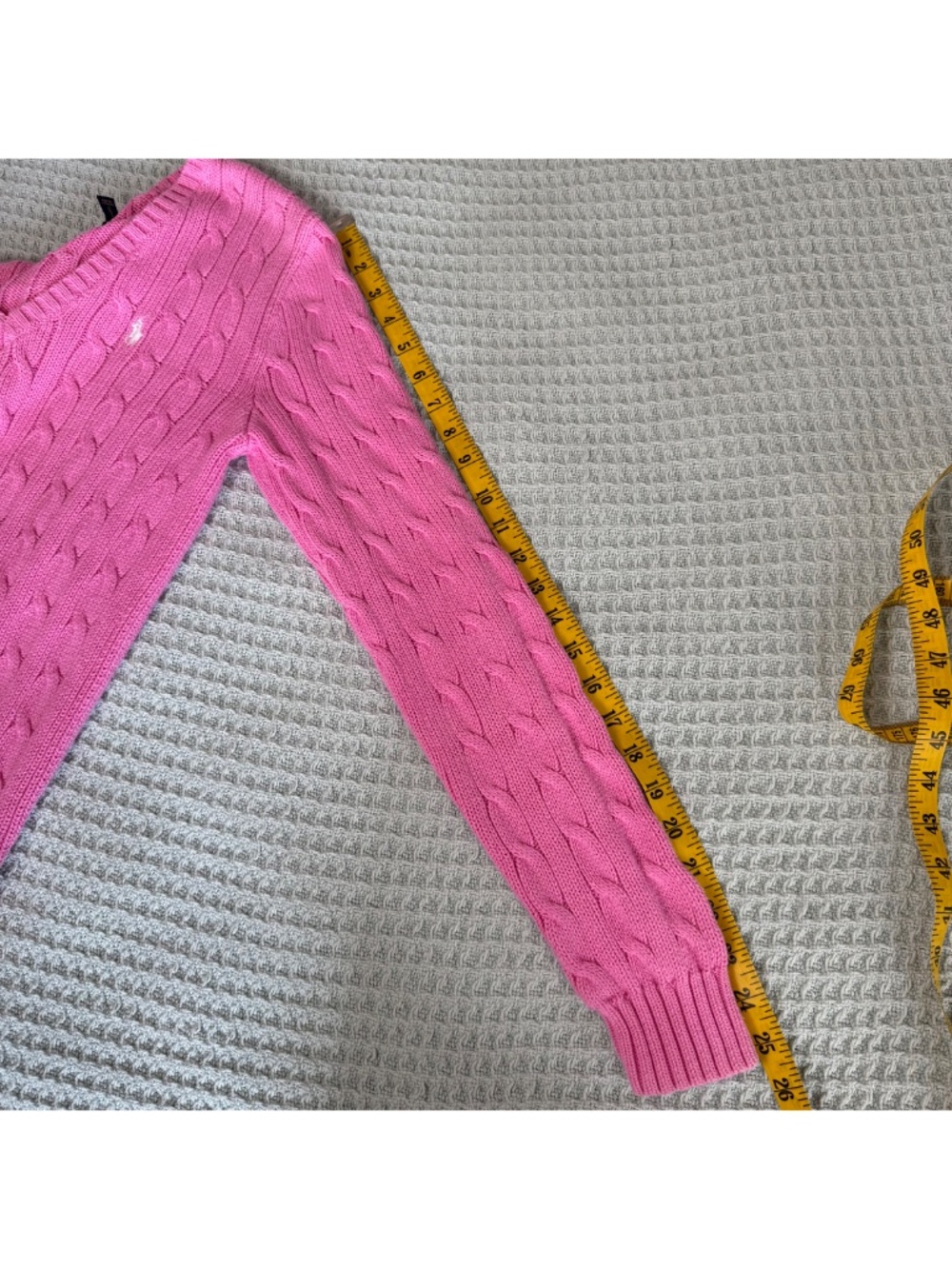 Polo Ralph Lauren V-Neck Cable Knit Sweater Womens Medium Pink Pullover Preppy - Picture 8 of 9